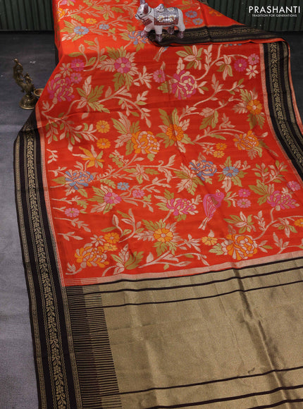 Orange & Coffee Brown Kosa Jamdani Silk Saree