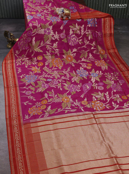 Pink & Orange Kosa Jamdani Silk Saree
