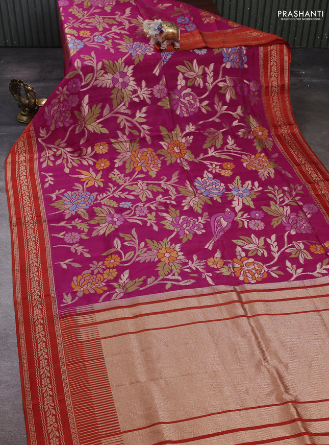 Pink & Orange Kosa Jamdani Silk Saree