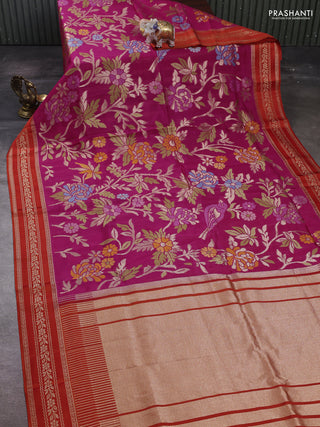 Pink & Orange Kosa Jamdani Silk Saree
