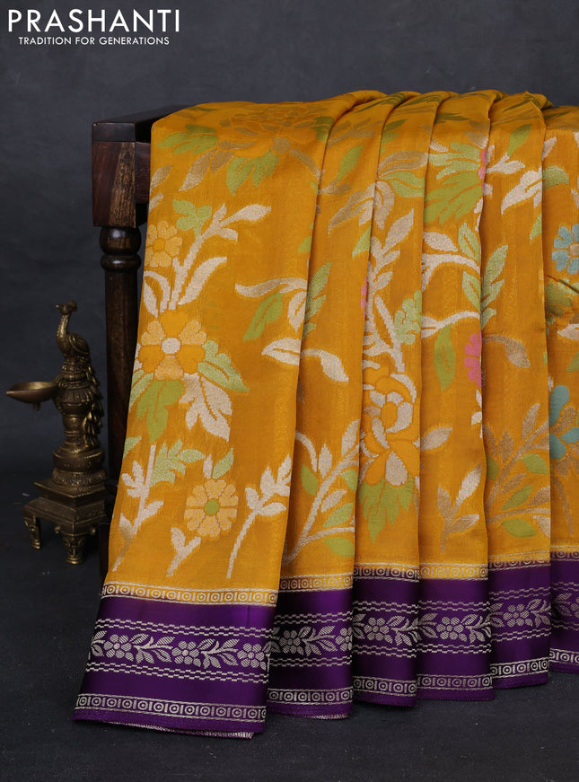 Mustard Yellow & Purple Kosa Jamdani Silk Saree