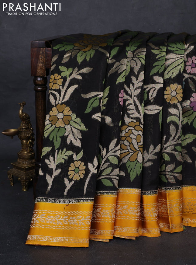 Black & Mustard Yellow Kosa Jamdani Silk Saree