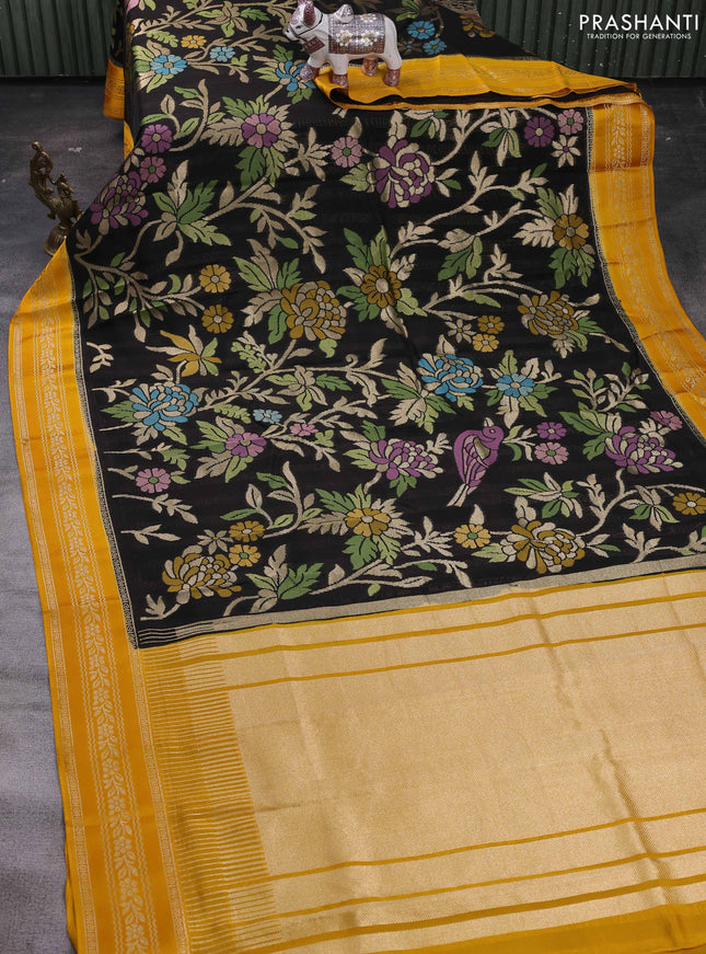 Black & Mustard Yellow Kosa Jamdani Silk Saree