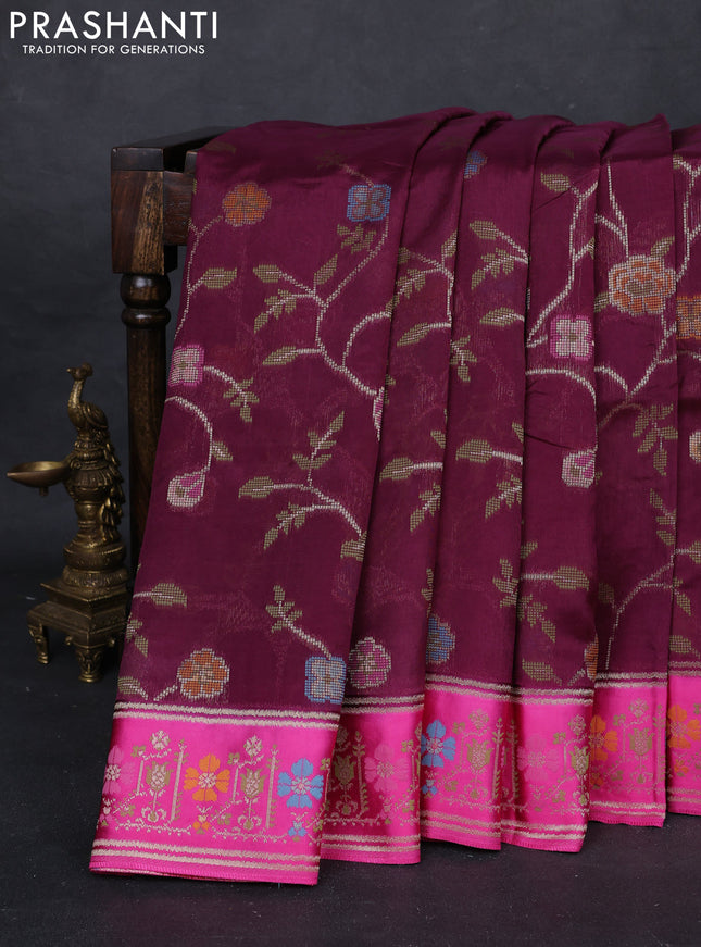 Wine & Pink Kosa Jamdani Silk Saree