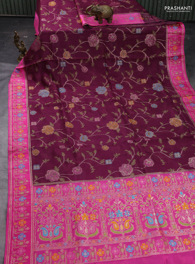 Wine & Pink Kosa Jamdani Silk Saree