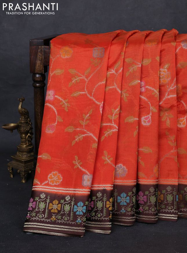 Orange & Coffee Brown Kosa Jamdani Silk Saree