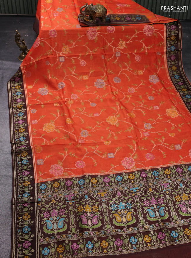 Orange & Coffee Brown Kosa Jamdani Silk Saree