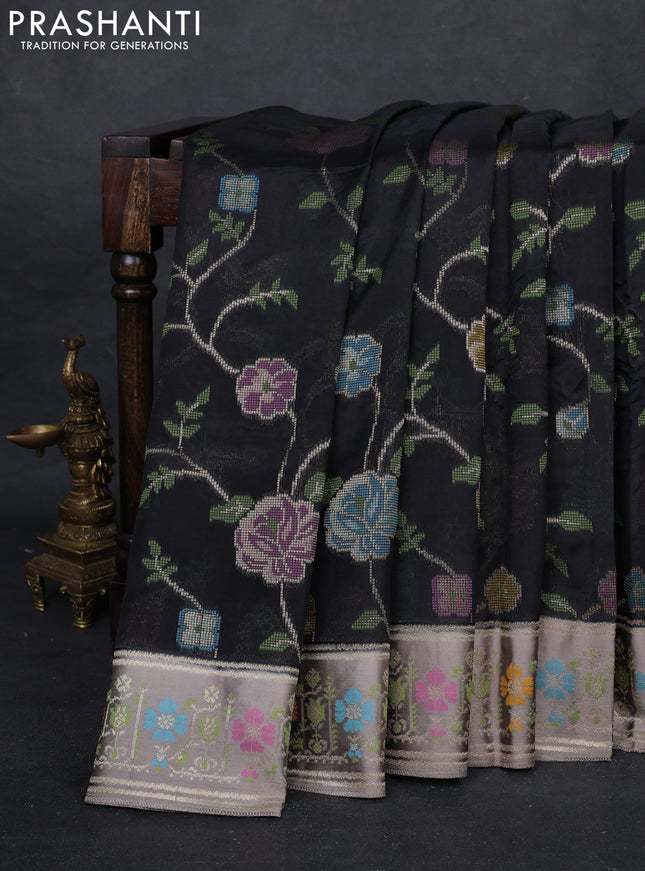 Black & Grey Kosa Jamdani Silk Saree