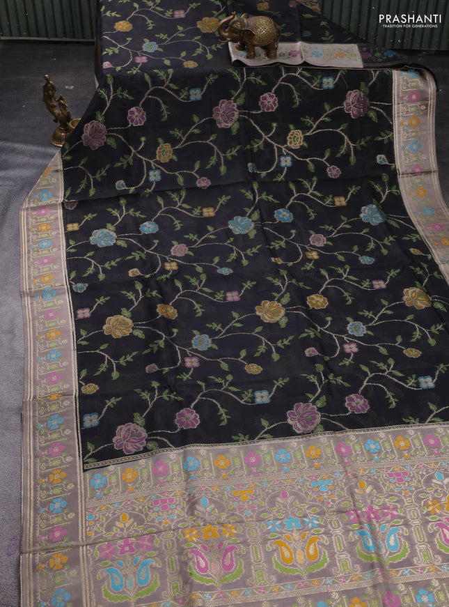 Black & Grey Kosa Jamdani Silk Saree
