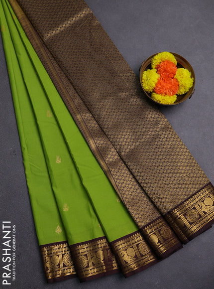 Green & Coffee Brown Semi Kanchipram Silk - Buttas