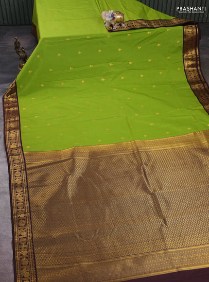Green & Coffee Brown Semi Kanchipram Silk - Buttas