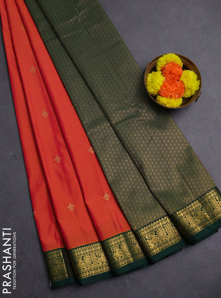 Orange & Green Semi Kanchipram Silk - Buttas