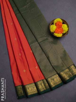 Orange & Green Semi Kanchipram Silk - Buttas
