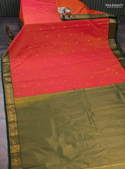 Orange & Green Semi Kanchipram Silk - Buttas