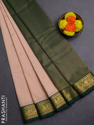 Peach & Bottle Green Semi Kanchipram Silk - Buttas