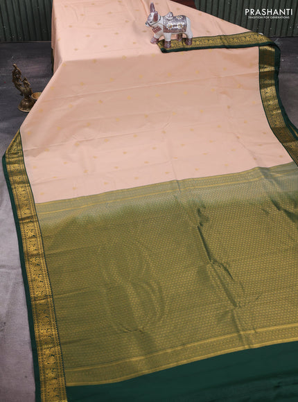 Peach & Bottle Green Semi Kanchipram Silk - Buttas
