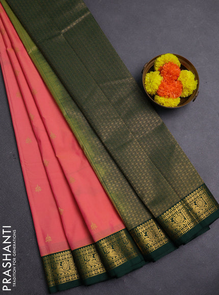 Pink & Bottle Green Semi Kanchipram Silk - Buttas