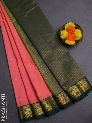 Pink & Bottle Green Semi Kanchipram Silk - Buttas