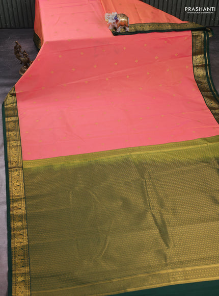 Pink & Bottle Green Semi Kanchipram Silk - Buttas