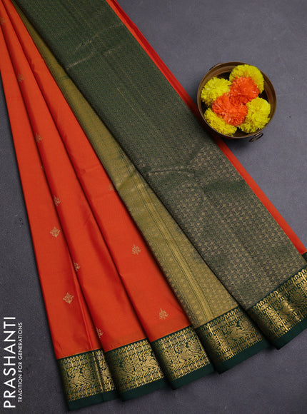 Orange & Green Semi Kanchipram Silk - Buttas