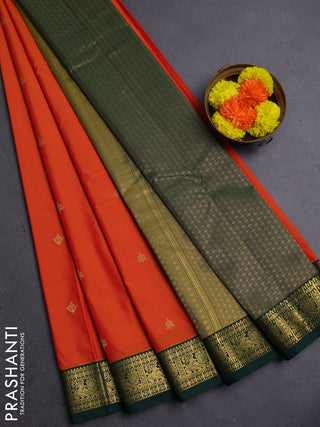 Orange & Green Semi Kanchipram Silk - Buttas