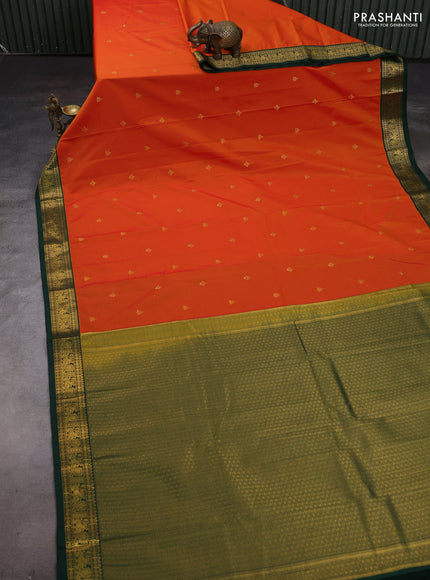 Orange & Green Semi Kanchipram Silk - Buttas