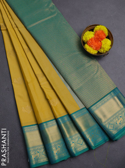 Yellow & Green Semi Kanchipram Silk - Buttas
