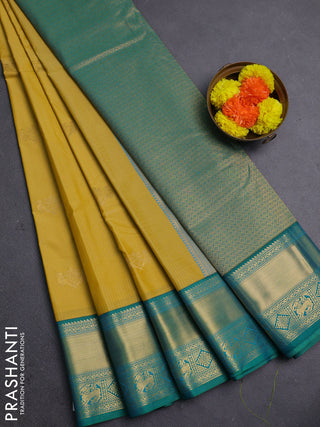 Yellow & Green Semi Kanchipram Silk - Buttas