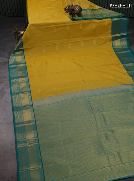 Yellow & Green Semi Kanchipram Silk - Buttas