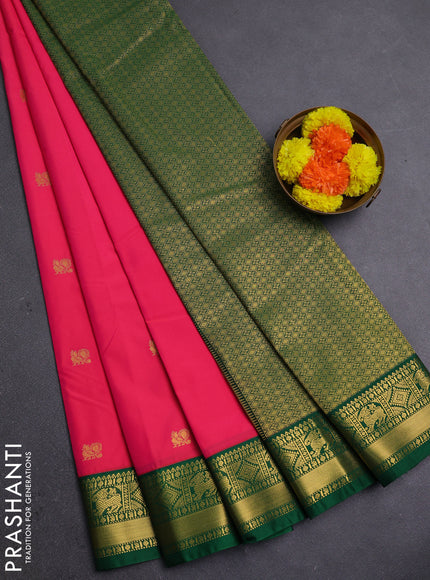 Candy Pink & Green Semi Kanchipram Silk - Buttas
