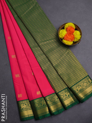Candy Pink & Green Semi Kanchipram Silk - Buttas