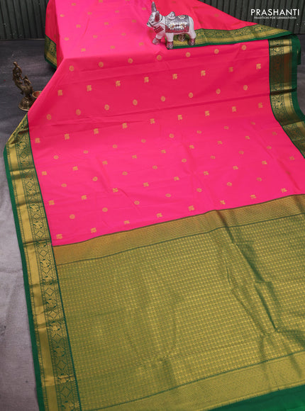 Candy Pink & Green Semi Kanchipram Silk - Buttas