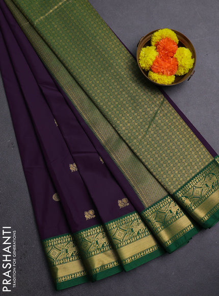 Violet & Green Semi Kanchipram Silk - Buttas