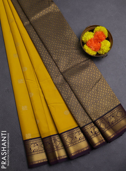 Yellow & Purple Semi Kanchipram Silk - Buttas