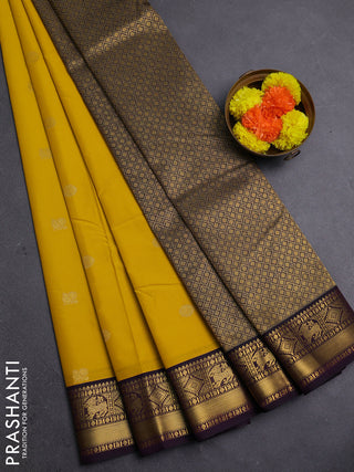 Yellow & Purple Semi Kanchipram Silk - Buttas