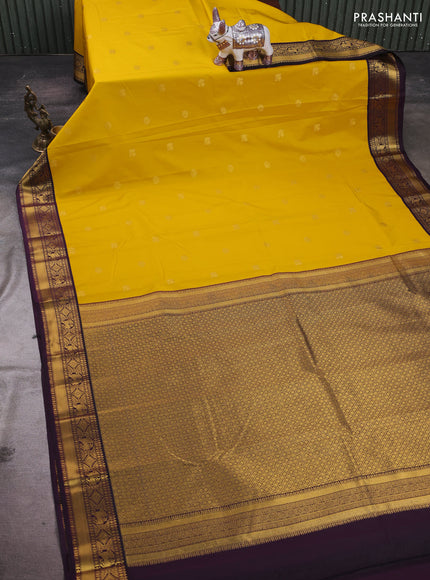 Yellow & Purple Semi Kanchipram Silk - Buttas