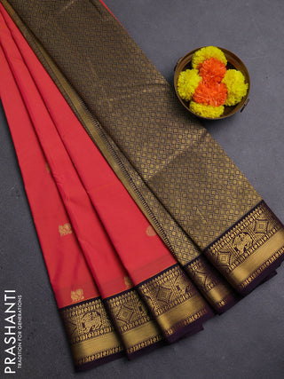Orange & Purple Semi Kanchipram Silk - Buttas