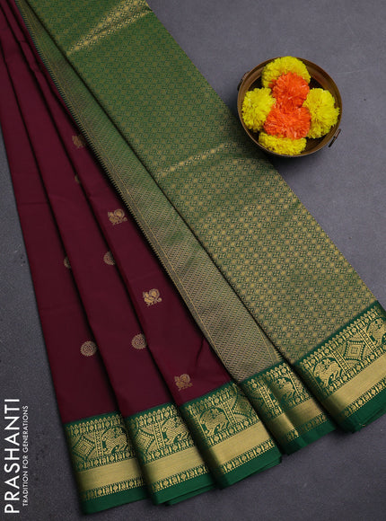 Wine & Green Semi Kanchipram Silk - Buttas