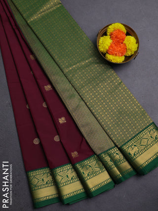 Wine & Green Semi Kanchipram Silk - Buttas
