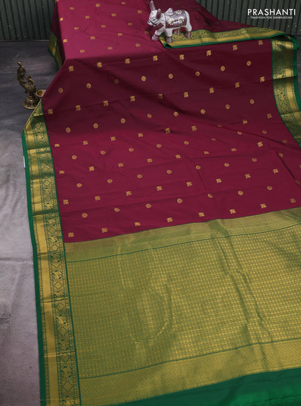 Wine & Green Semi Kanchipram Silk - Buttas