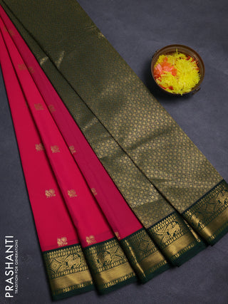 Pink & Bottle Green Semi Kanchipram Silk - Buttas