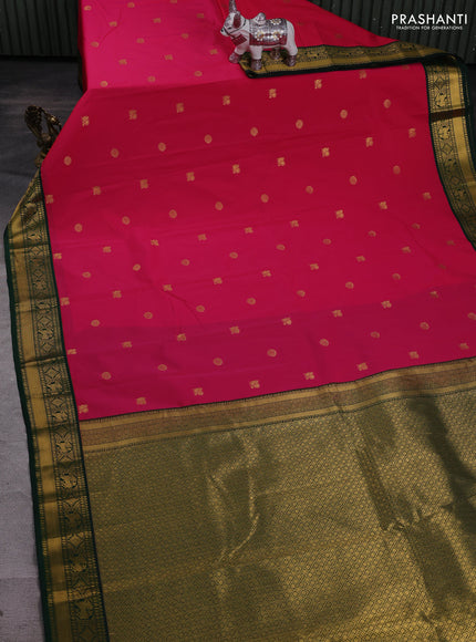 Pink & Bottle Green Semi Kanchipram Silk - Buttas