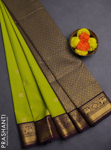 Lime Green & Purple Semi Kanchipram Silk - Buttas