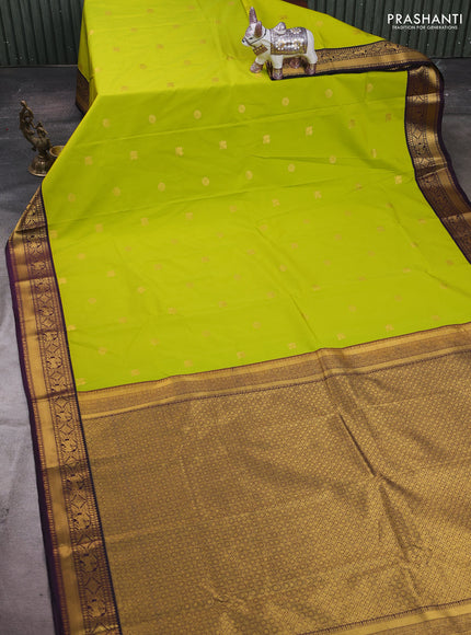 Lime Green & Purple Semi Kanchipram Silk - Buttas