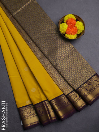 Yellow & Purple Semi Kanchipram Silk - Buttas