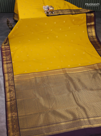 Yellow & Purple Semi Kanchipram Silk - Buttas