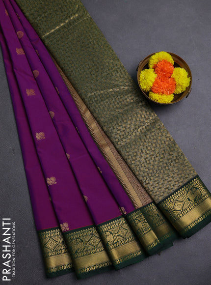 Magenta Pink & Bottle Green Semi Kanchipram Silk - Buttas