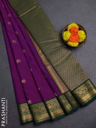 Magenta Pink & Bottle Green Semi Kanchipram Silk - Buttas