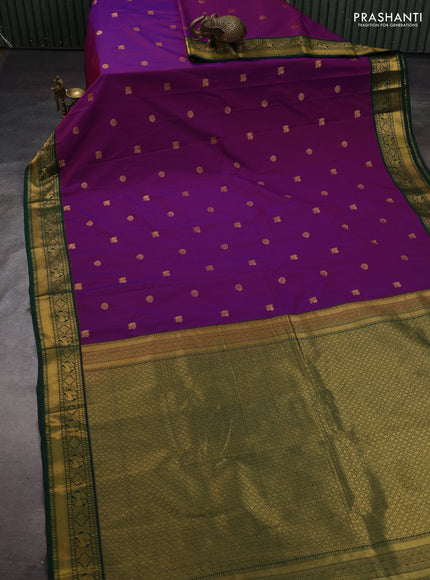 Magenta Pink & Bottle Green Semi Kanchipram Silk - Buttas
