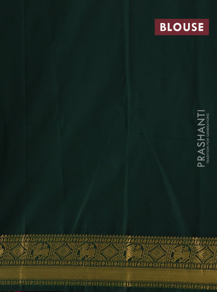 Magenta Pink & Bottle Green Semi Kanchipram Silk - Buttas